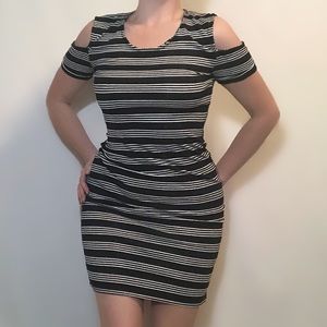MAGAZINE NWT cold shoulder fitted striped dress